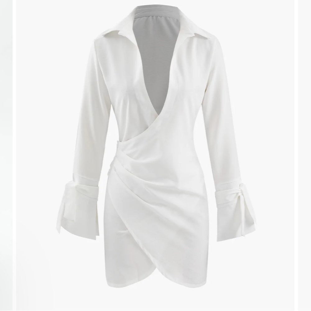 Micas Deep V Neck Wrap Mini Shirt Dress